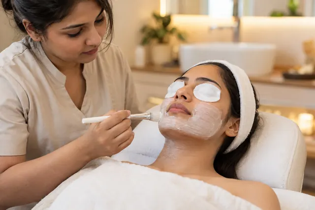 Face bleach being applied with eye pads in place