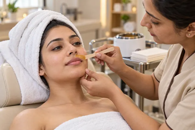 Beautician waxing a client's upper lip